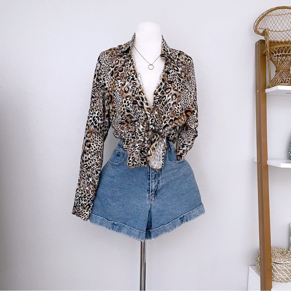 Vintage Animal Print Button Front Top